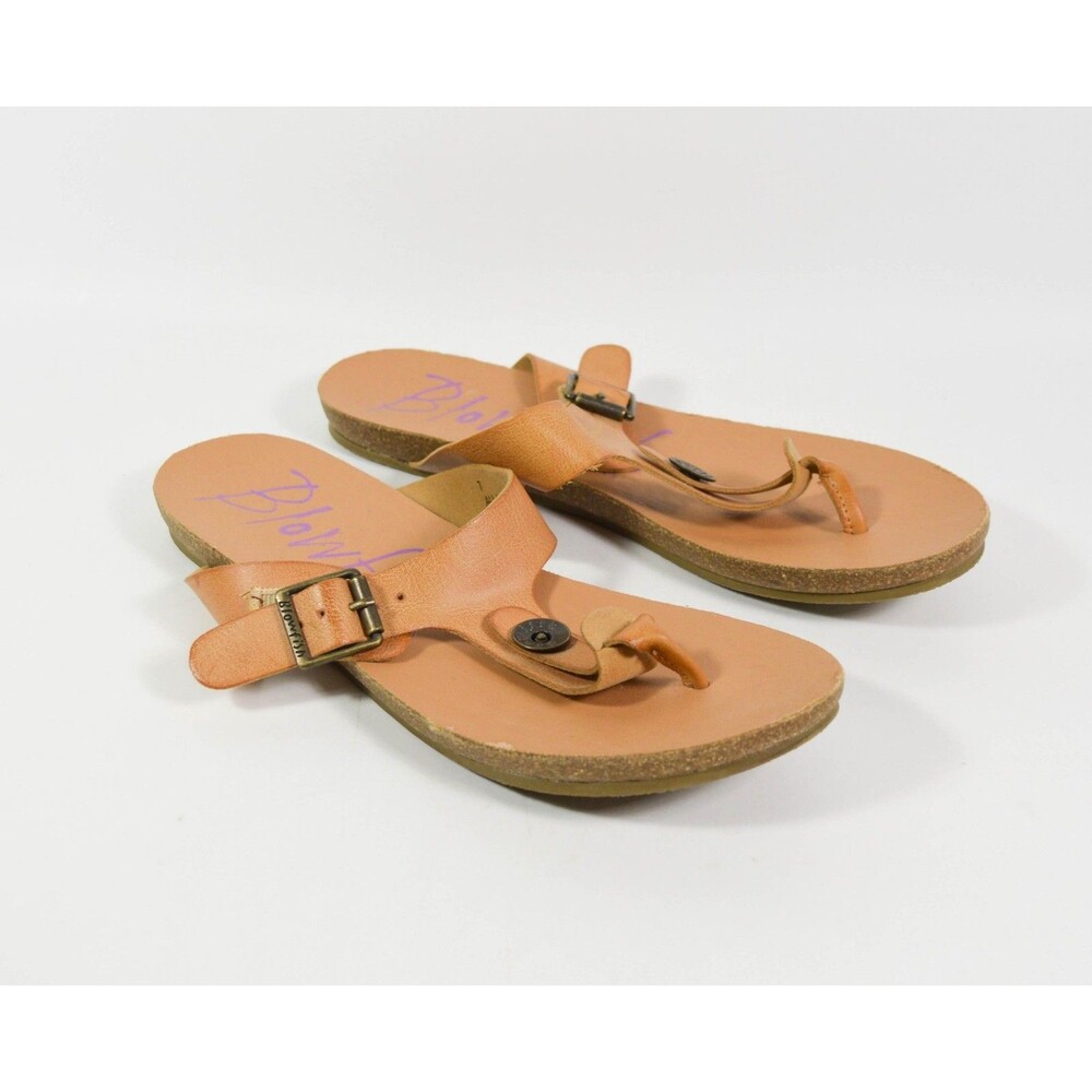 Blowfish Malibu Brown Faux Leather T Strap Flip Flops Thong Sandals Sz 7